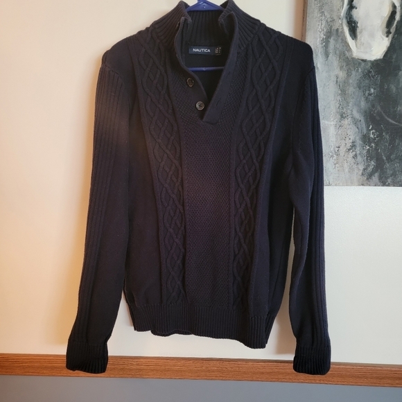 Nautica Other - Nautica Blue Fisherman’s Cable knit Sweater with 3/4 Button Up. 100% Cotton, Med